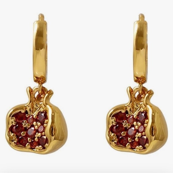 Gold dangle small Pomegranate Earrings - Picture 1 of 3